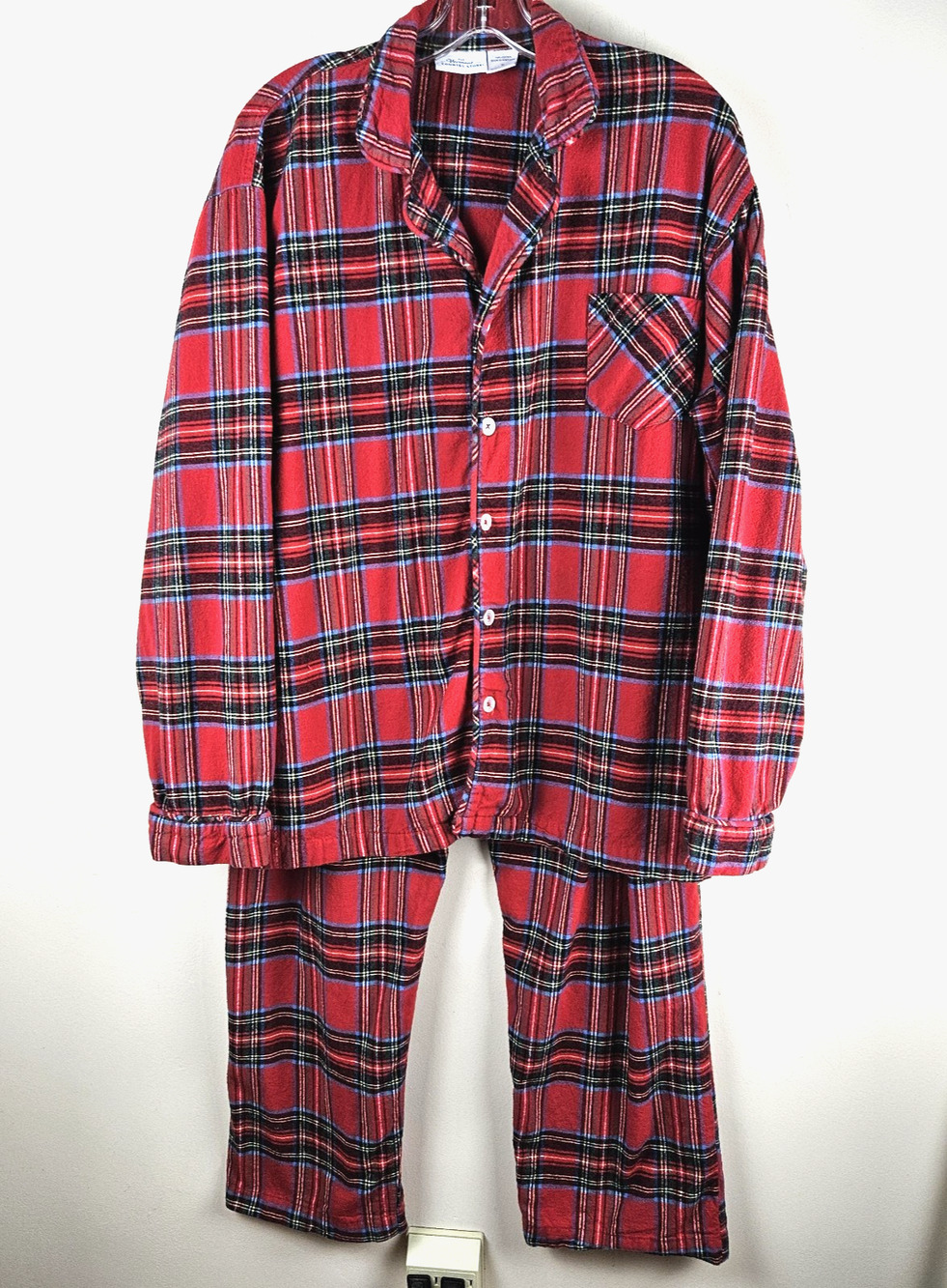 The Vermont Country Store Mens XL Flannel Pajama Set red Plaid 100% Cotton